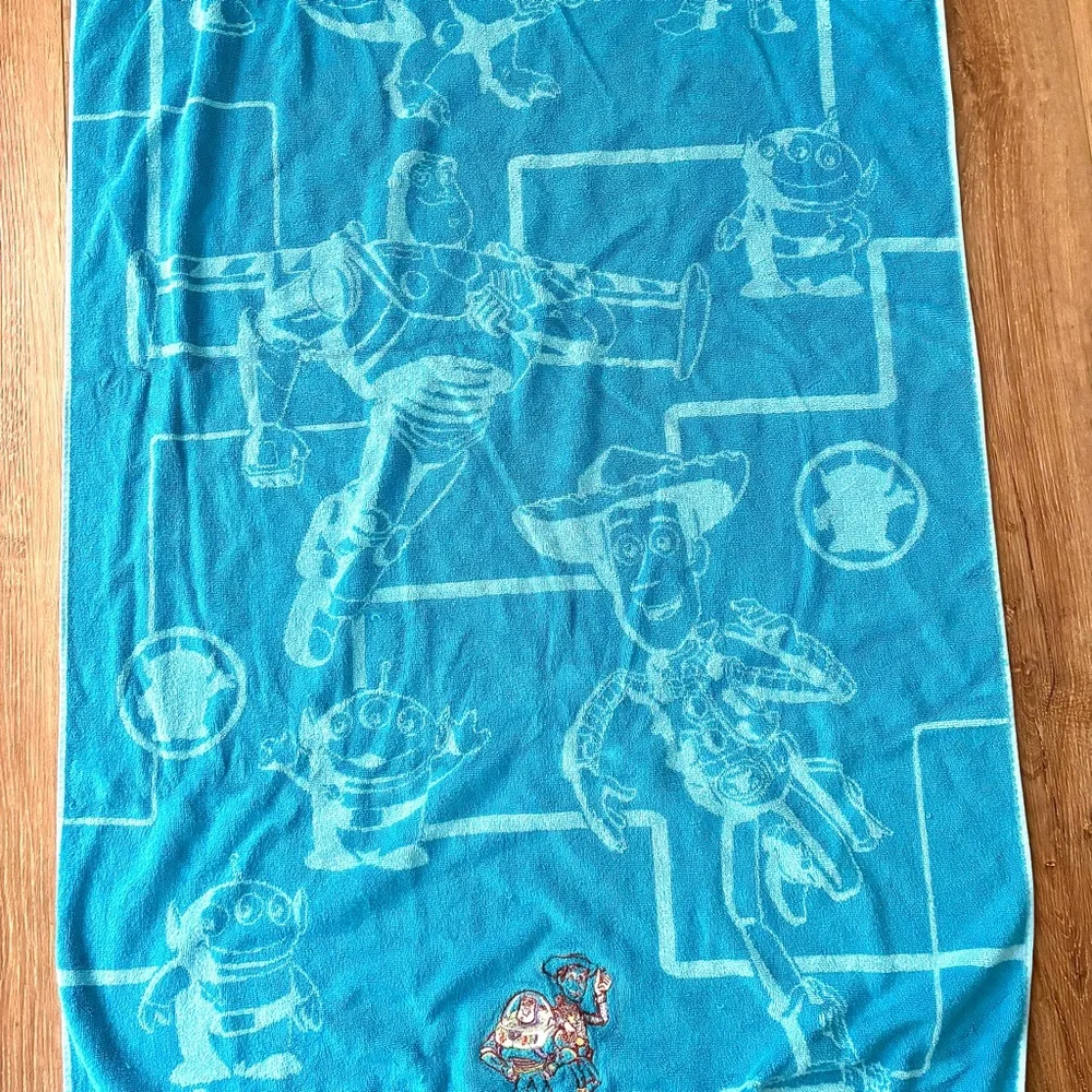 Disney Toy Story Embroidered Beach Towel Woody Buzz Pixar Blue Aliens Bath